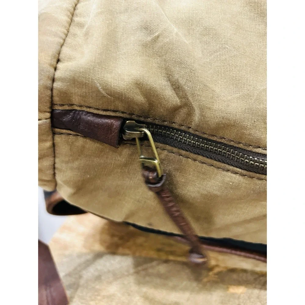 Distressed Fossil Defender Canvas & Leather roll-top backpack Rucksack Tan Brown